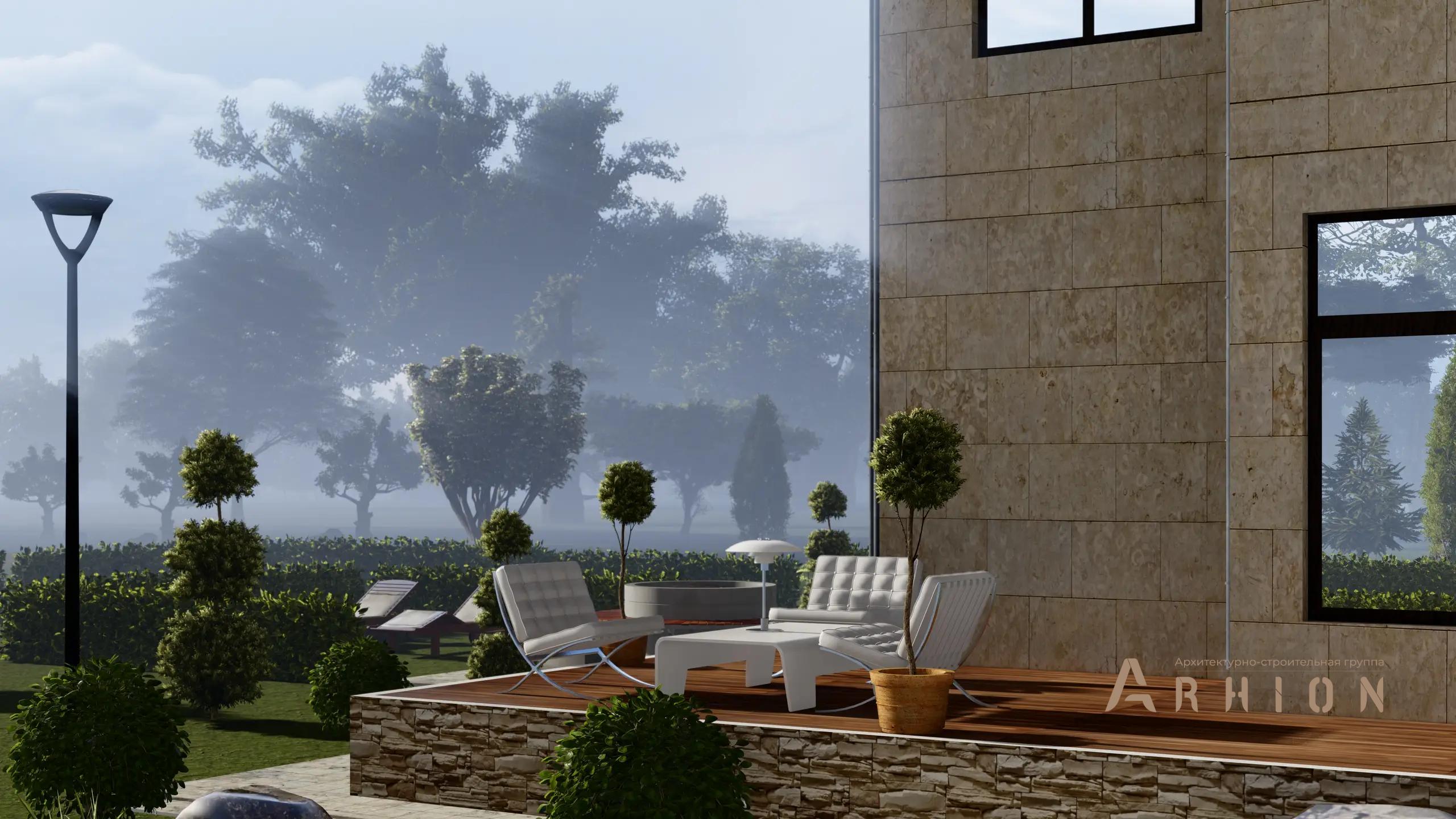 10. Проект двухэтажного дома в современном стиле с четырехскатной, H-1303, площадью - 171 кв c терассой